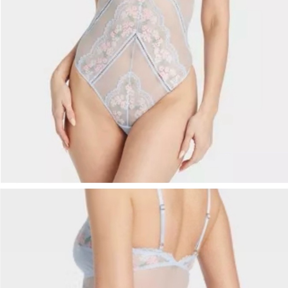 Delicate Floral Lace Chemise in Soft Blue